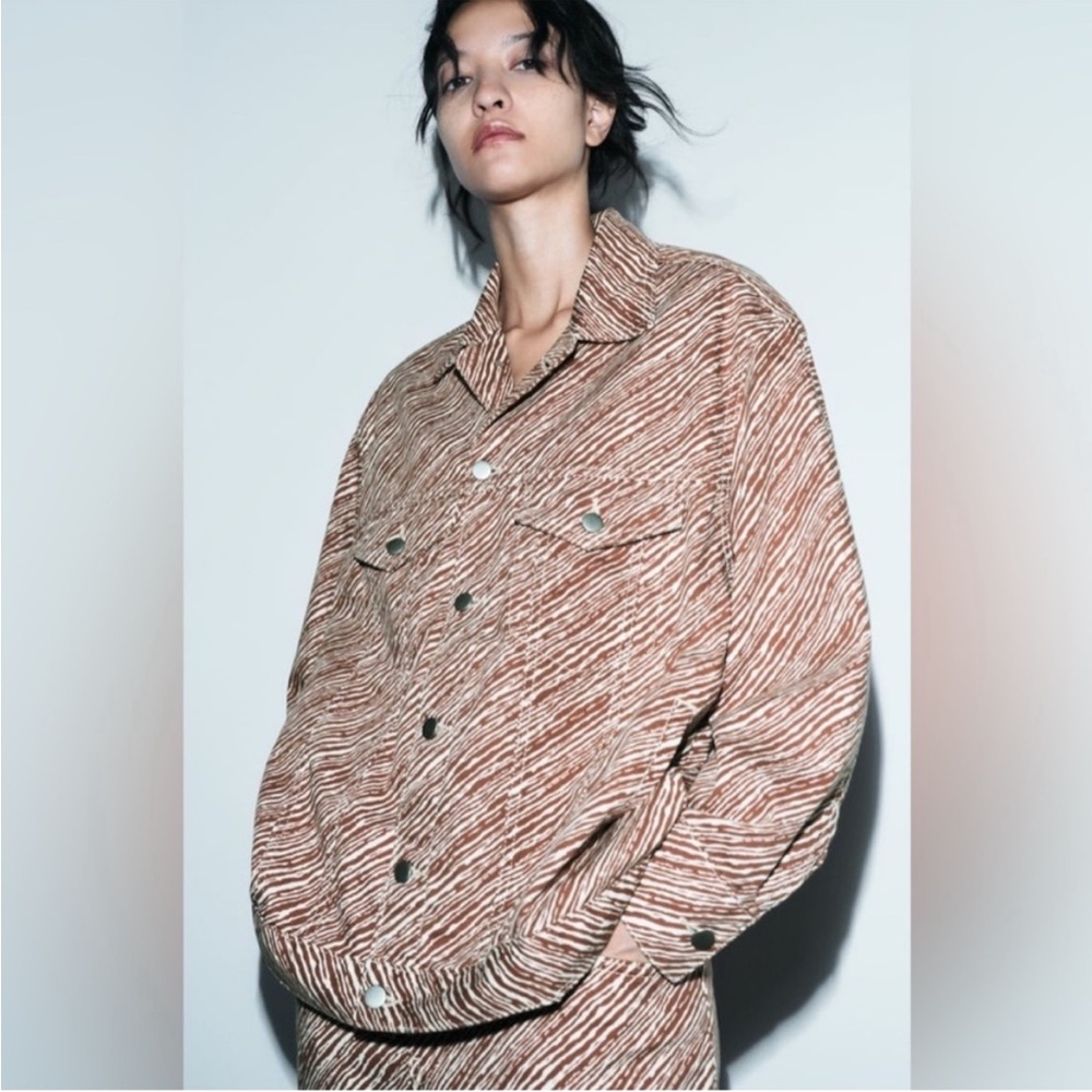 Zara Printed Jacket Limited Edition Brown/White Size Small